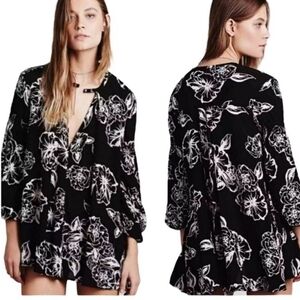 Free People Black Foil Floral Swing Dress Women's Size XSmall